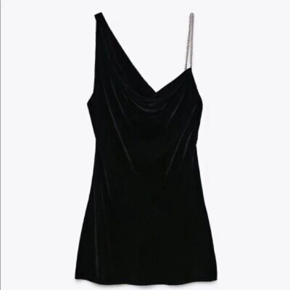 Zara Black Velvet Dress with Chain Stap - Picture 1 of 6